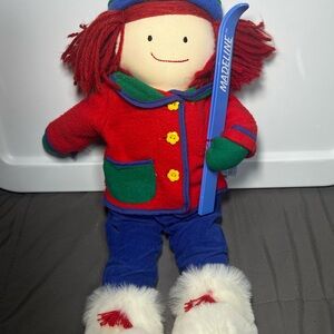 Vintage Eden Stuffed MADELINE Doll 1997 20” Skis, Red Coat, Blue Corduroy Pants
